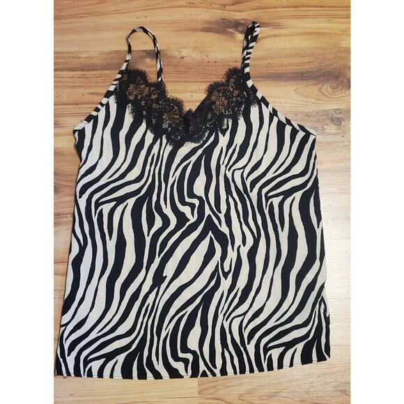 Sweet Claire zebra stripe eyelash lace camisole black tan medium - Picture 1 of 5